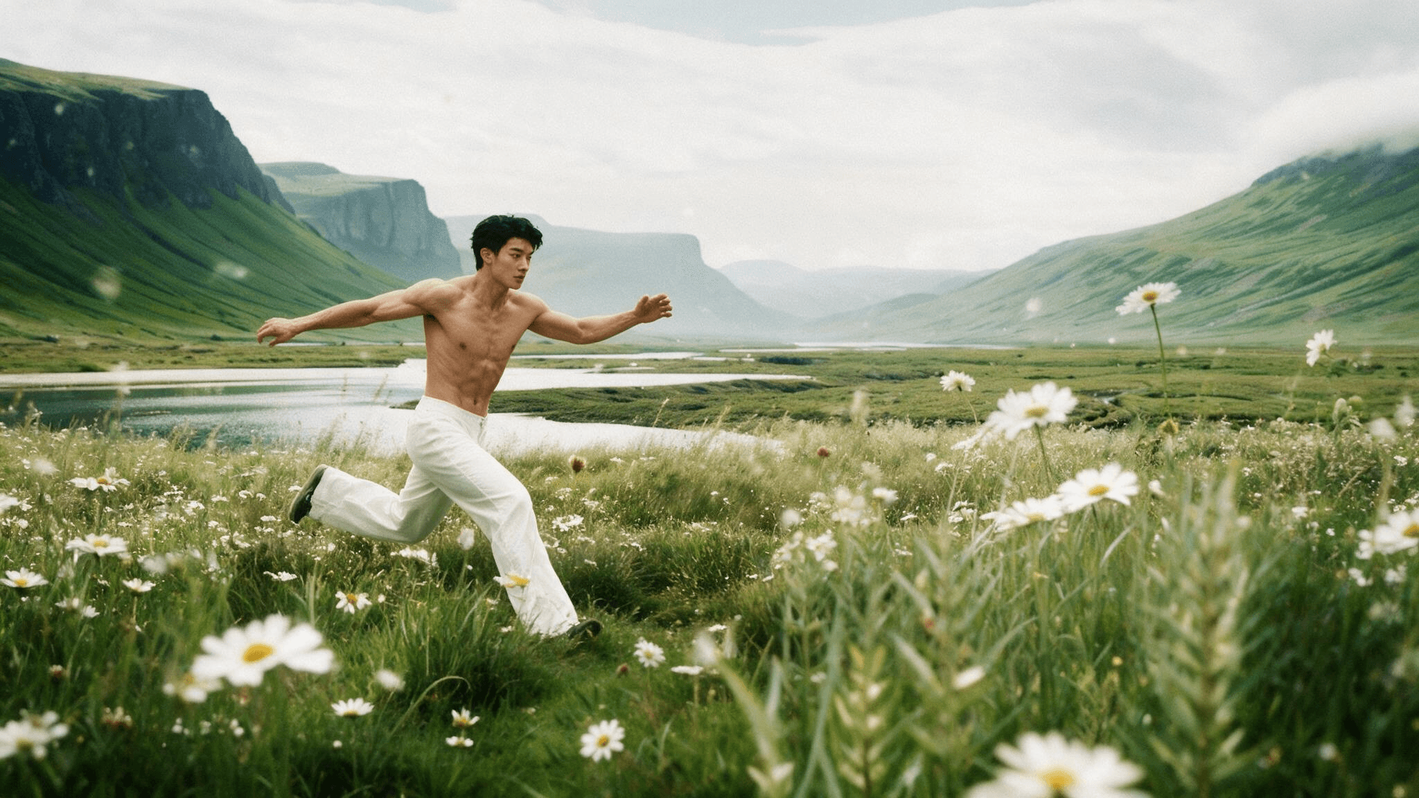 athletic young man in a long jump over the meadow as abstract communication of Nutrition & Fitness care at Fountain Health NYC
