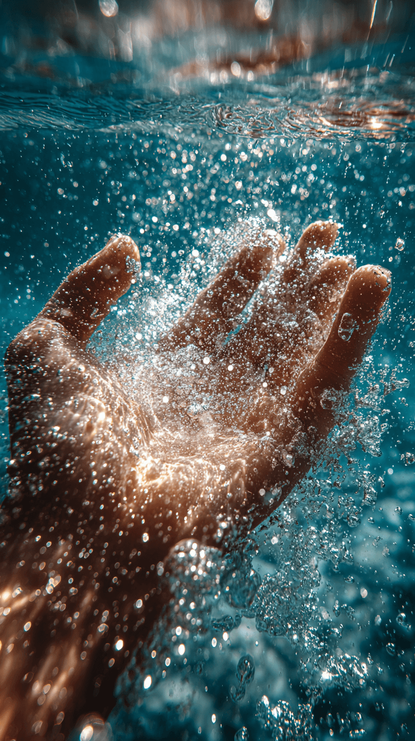 Hand reaching toward the surface underwater, symbolizing hope and healing from anxiety and PTSD through ketamine therapy.