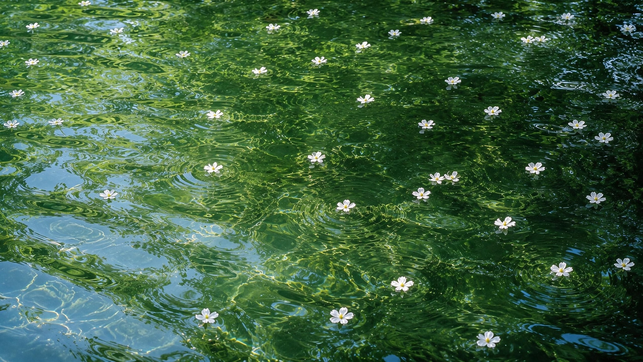 macro shot of calm water and flowers as an abstract communication of good sleep health